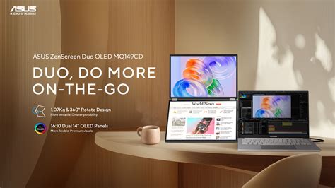 ASUS ZenScreen Duo OLED MQ149CD 360° Foldable Portable Monitor - Dual 14-inch; 16:10; 1920x1200 FHD; OLED panels; DisplayHDR™ 40